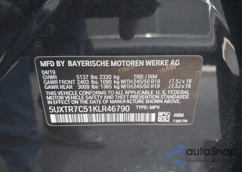 2019 BMW X3 Sdrive30I from USA, damaged, VIN 5UXTR7C51KLR46790